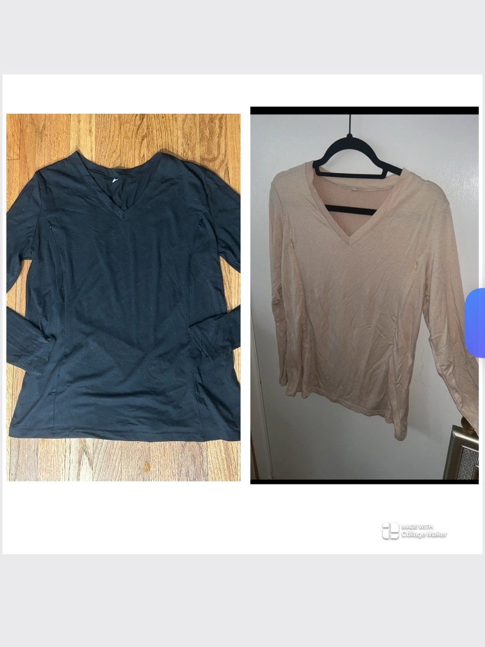 Women's V-Neck Bundle Long Sleeve Top - Beige & Black - Zipper Openings Small